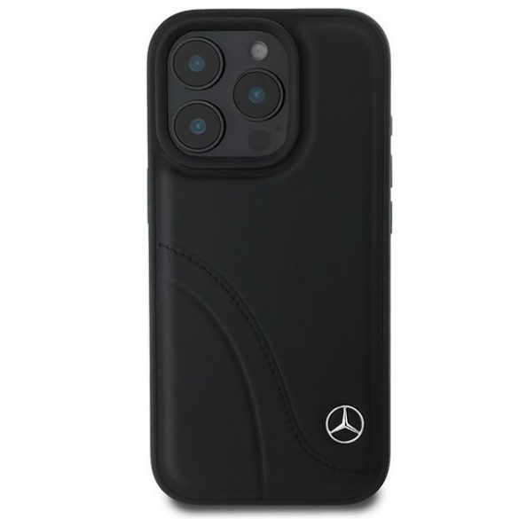 Mercedes MEHCP16X23RBCSK MB Curved Stitches Husă din piele pentru iPhone 16 Pro Max - negru