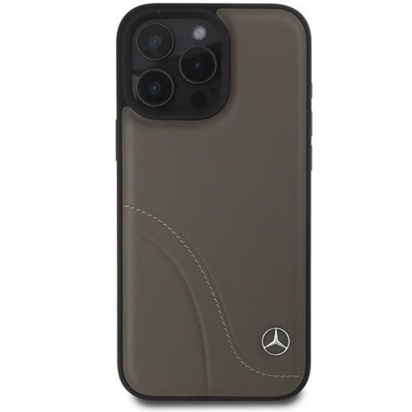 Mercedes MEHCP16X23RBCSB MB Curved Stitches Huse din piele pentru iPhone 16 Pro Max - maro