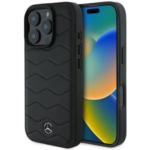 Mercedes MEHCP16L23RWRSK MB Waves Husă din piele pentru iPhone 16 Pro - negru