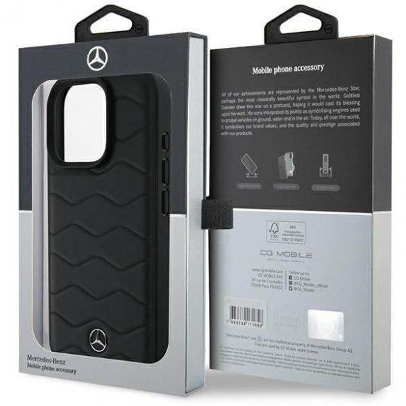 Mercedes MEHCP16L23RWRSK MB Waves Husă din piele pentru iPhone 16 Pro - negru