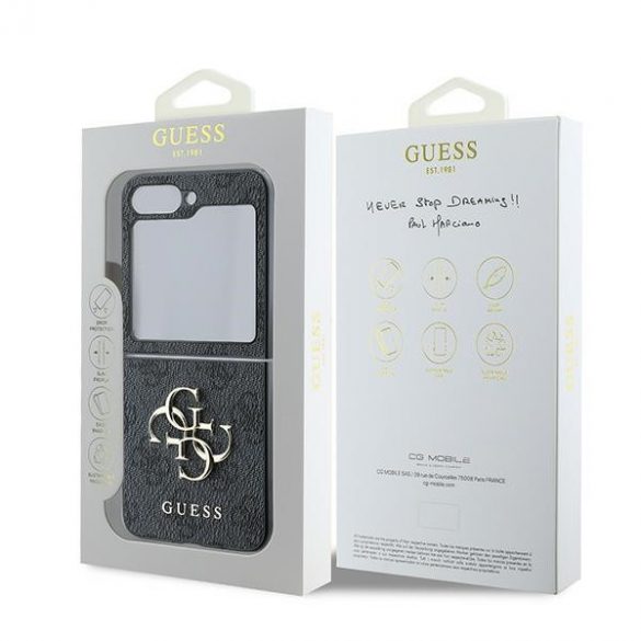 Guess GUHCZF64GMGGR Z Flip6 F741 czarny/negru Piele 4G Metal Logo