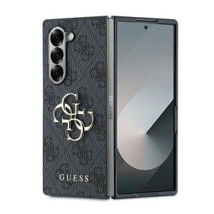 Guess GUHCZFD64GMGGR Z Fold6 F956 czarny/negru Piele 4G Metal Logo