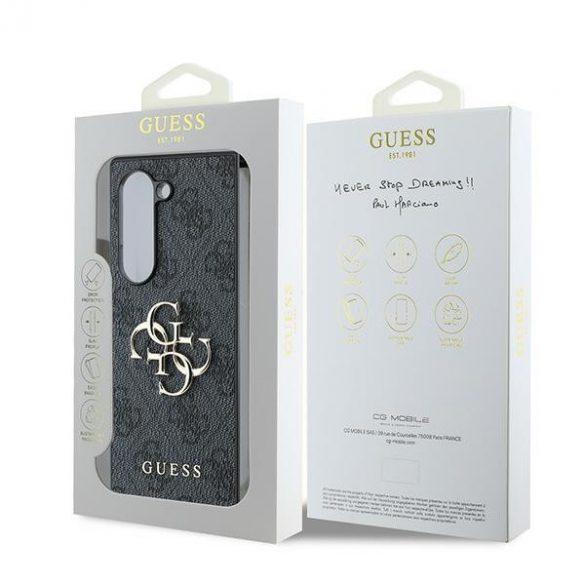 Guess GUHCZFD64GMGGR Z Fold6 F956 czarny/negru Piele 4G Metal Logo