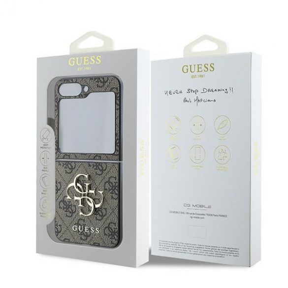 Guess GUHCZF64GMGBR Z Flip6 F741 brązowy/maro Piele 4G Metal Logo