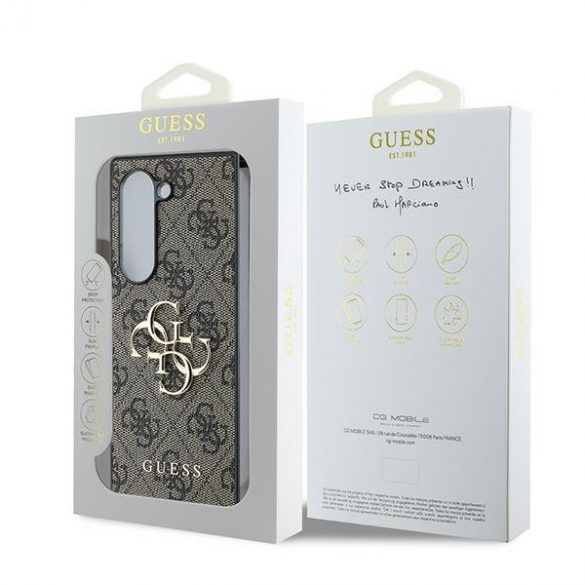 Guess GUHCZFD64GMGBR Z Fold6 F956 brązowy/maro Piele 4G Metal Logo