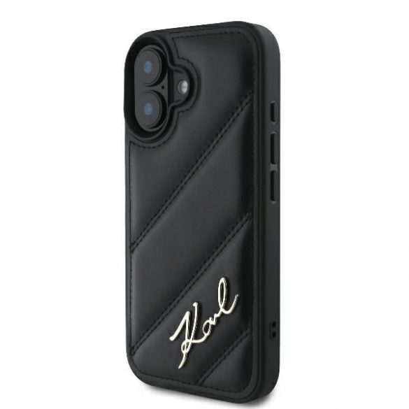 Karl Lagerfeld KLHCP16SPQDSMGK Carcasă tare matlasată Signature pentru iPhone 16 - Negru