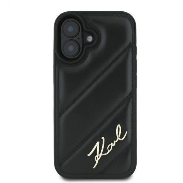 Karl Lagerfeld KLHCP16SPQDSMGK Carcasă tare matlasată Signature pentru iPhone 16 - Negru