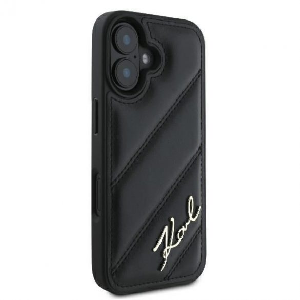 Karl Lagerfeld KLHCP16SPQDSMGK Carcasă tare matlasată Signature pentru iPhone 16 - Negru