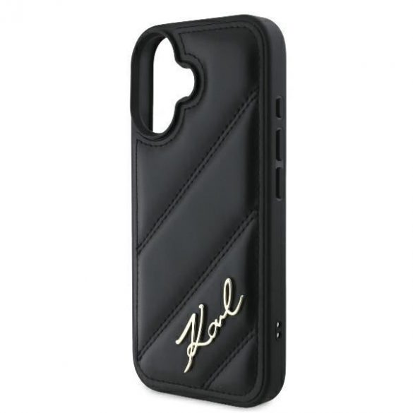 Karl Lagerfeld KLHCP16SPQDSMGK Carcasă tare matlasată Signature pentru iPhone 16 - Negru