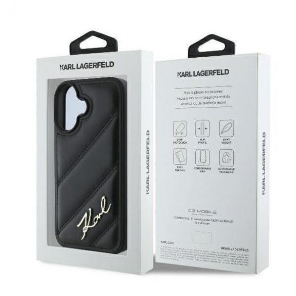 Karl Lagerfeld KLHCP16SPQDSMGK Carcasă tare matlasată Signature pentru iPhone 16 - Negru