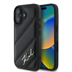 Karl Lagerfeld KLHCP16MPQDSMGK Carcasă rigidă matlasată Signature pentru iPhone 16 Plus - Negru