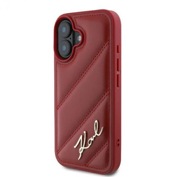 Karl Lagerfeld KLHCP16SPQDSMGR Carcasă rigidă Diagonal Quilted Script pentru iPhone 16 - Roșu