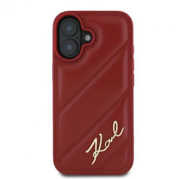 Karl Lagerfeld KLHCP16SPQDSMGR Carcasă rigidă Diagonal Quilted Script pentru iPhone 16 - Roșu