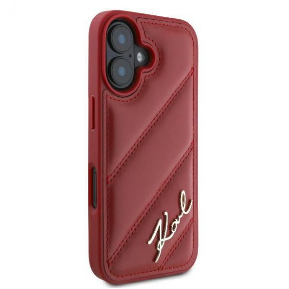 Karl Lagerfeld KLHCP16SPQDSMGR Carcasă rigidă Diagonal Quilted Script pentru iPhone 16 - Roșu