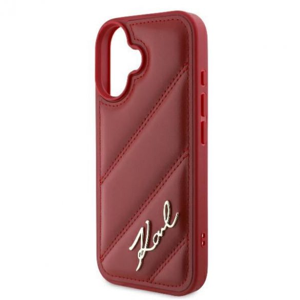 Karl Lagerfeld KLHCP16SPQDSMGR Carcasă rigidă Diagonal Quilted Script pentru iPhone 16 - Roșu