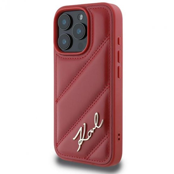 Karl Lagerfeld KLHCP16LPQDSMGR Carcasă rigidă Quilted Signature pentru iPhone 16 Pro - roșu