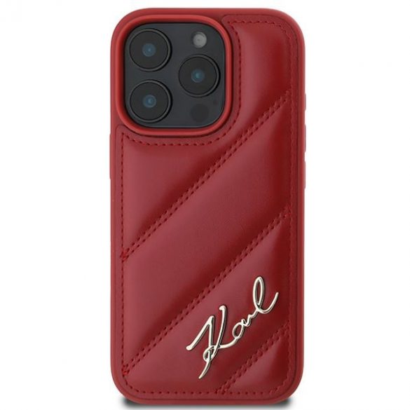 Karl Lagerfeld KLHCP16LPQDSMGR Carcasă rigidă Quilted Signature pentru iPhone 16 Pro - roșu