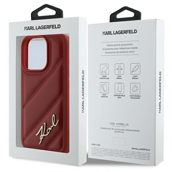 Karl Lagerfeld KLHCP16LPQDSMGR Carcasă rigidă Quilted Signature pentru iPhone 16 Pro - roșu