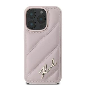 Karl Lagerfeld KLHCP16SPQDSMGP Carcasă rigidă matlasată Signature pentru iPhone 16 - Roz