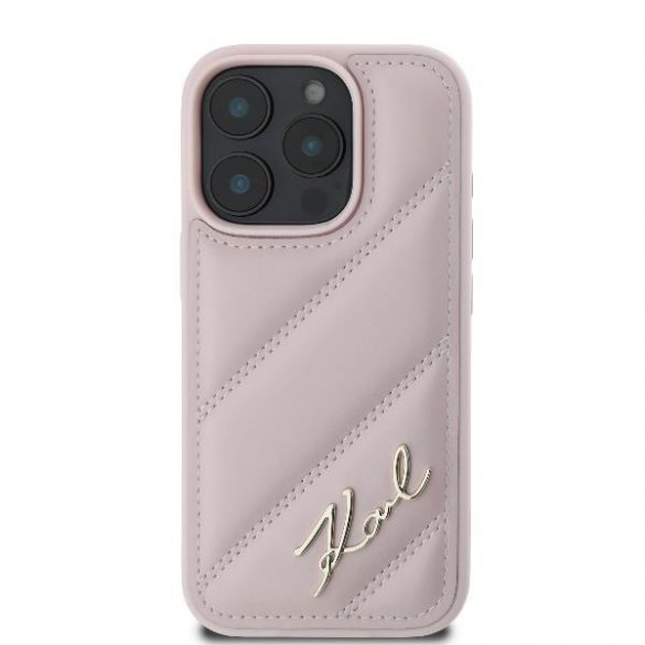 Karl Lagerfeld KLHCP16LPQDSMGP Carcasă tare matlasată Signature iPhone 16 Pro - Roz