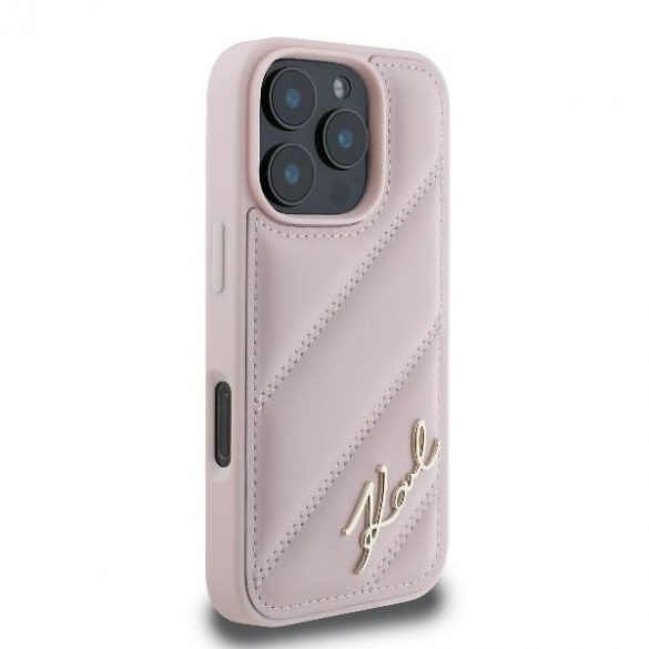 Karl Lagerfeld KLHCP16LPQDSMGP Carcasă tare matlasată Signature iPhone 16 Pro - Roz