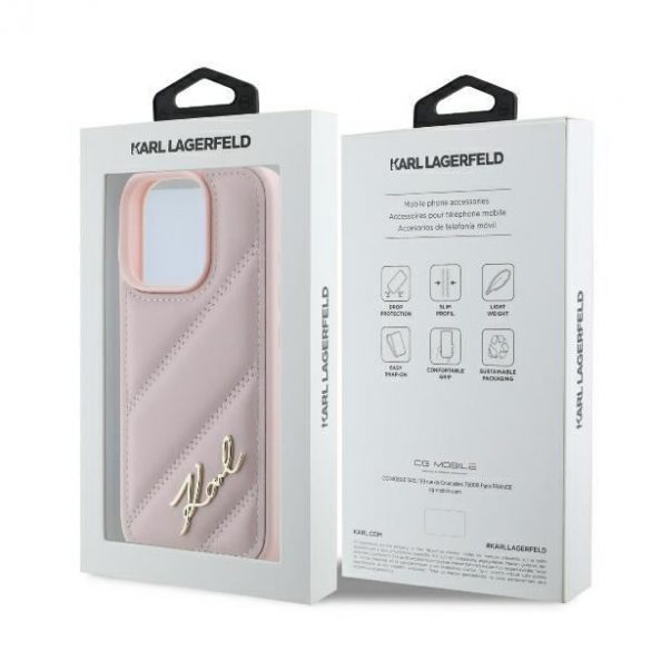 Karl Lagerfeld KLHCP16LPQDSMGP Carcasă tare matlasată Signature iPhone 16 Pro - Roz