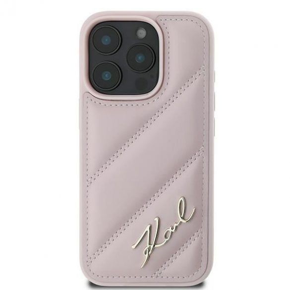 Karl Lagerfeld KLHCP16XPQDSMGP Carcasă rigidă matlasată Signature pentru iPhone 16 Pro Max - Roz