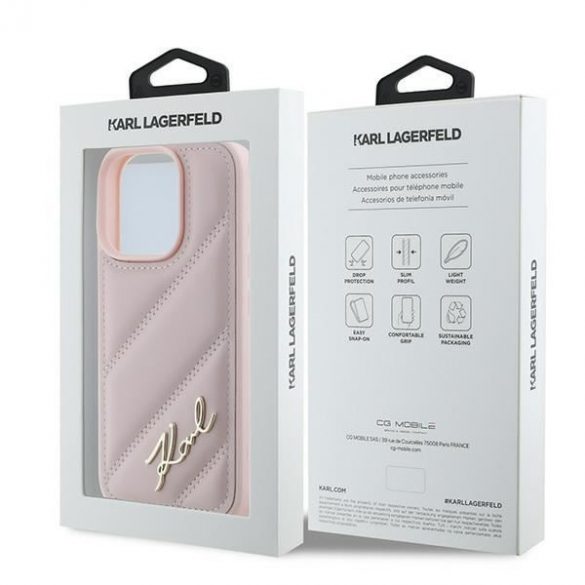 Karl Lagerfeld KLHCP16XPQDSMGP Carcasă rigidă matlasată Signature pentru iPhone 16 Pro Max - Roz