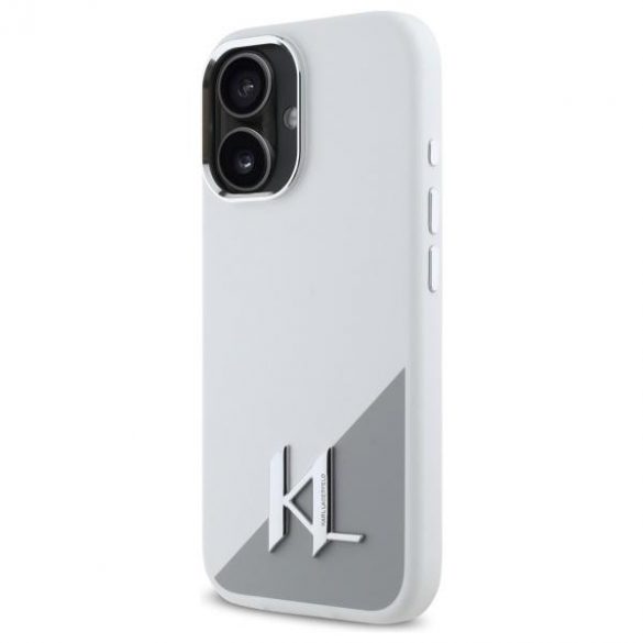 Karl Lagerfeld KLHMP16SSCMCMKMPCH Silicon Initial Metal Logo Carcasă tare compatibilă MagSafe pentru iPhone 16 - alb