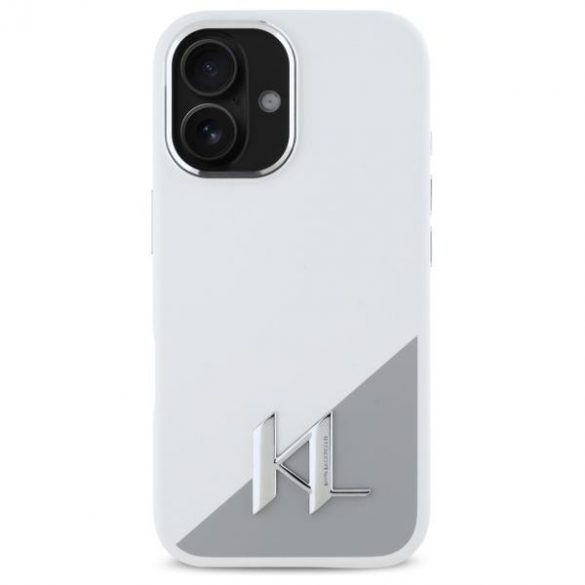 Karl Lagerfeld KLHMP16SSCMCMKMPCH Silicon Initial Metal Logo Carcasă tare compatibilă MagSafe pentru iPhone 16 - alb