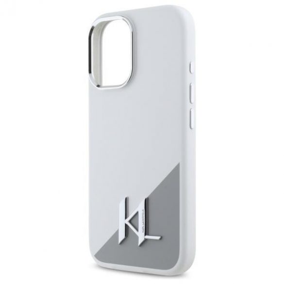 Karl Lagerfeld KLHMP16SSCMCMKMPCH Silicon Initial Metal Logo Carcasă tare compatibilă MagSafe pentru iPhone 16 - alb