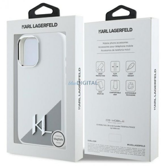 Karl Lagerfeld KLHMP16SSCMCMKMPCH Silicon Initial Metal Logo Carcasă tare compatibilă MagSafe pentru iPhone 16 - alb