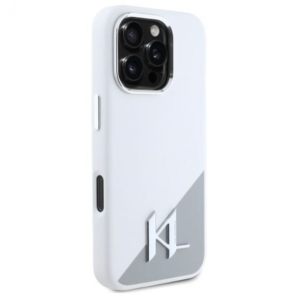 Karl Lagerfeld KLHMP16LSCMKMPCH Silicon Initial Metal Logo MagSafe hard case pentru iPhone 16 Pro - alb