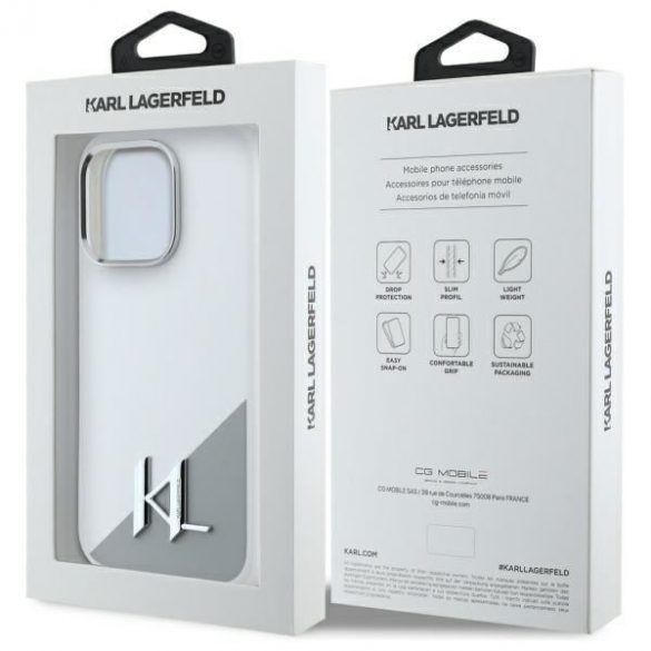 Karl Lagerfeld KLHMP16LSCMKMPCH Silicon Initial Metal Logo MagSafe hard case pentru iPhone 16 Pro - alb