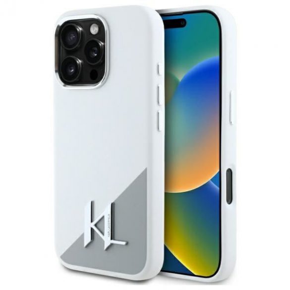 Karl Lagerfeld KLHMP16XSCMKMPCH Silicon Initial Metal Logo MagSafe hard case pentru iPhone 16 Pro Max - alb