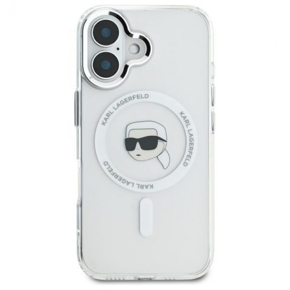 Karl Lagerfeld KLHMP16SHLSKIH IML Metal Karl Head Carcasă rigidă MagSafe pentru iPhone 16 - alb