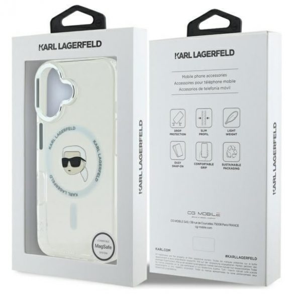 Karl Lagerfeld KLHMP16SHLSKIH IML Metal Karl Head Carcasă rigidă MagSafe pentru iPhone 16 - alb