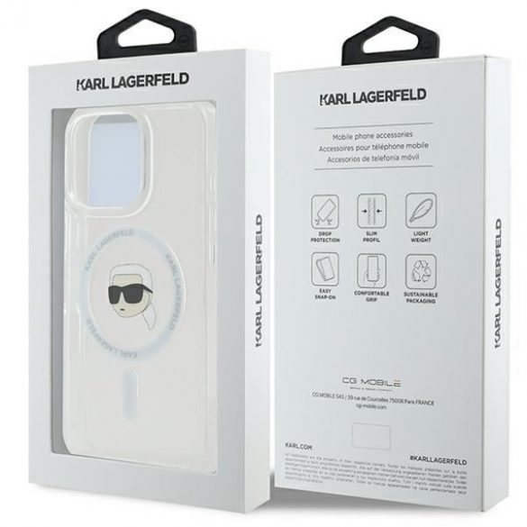 Karl Lagerfeld KLHMP16XHLSKIH IML Metal Karl Head MagSafe carcasă tare pentru iPhone 16 Pro Max - alb