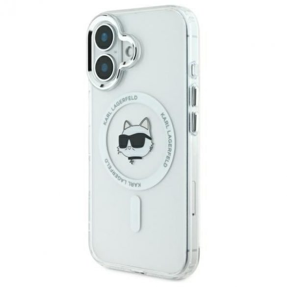 Karl Lagerfeld KLHMP16MHLSCHH IML Metal Choupette Head Husă tare MagSafe pentru iPhone 16 Plus - alb