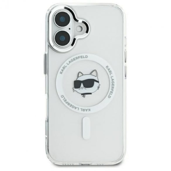 Karl Lagerfeld KLHMP16MHLSCHH IML Metal Choupette Head Husă tare MagSafe pentru iPhone 16 Plus - alb