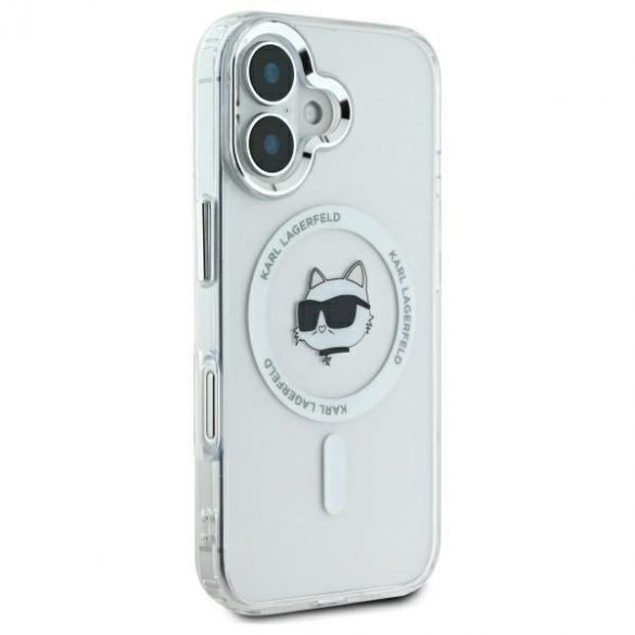 Karl Lagerfeld KLHMP16MHLSCHH IML Metal Choupette Head Husă tare MagSafe pentru iPhone 16 Plus - alb