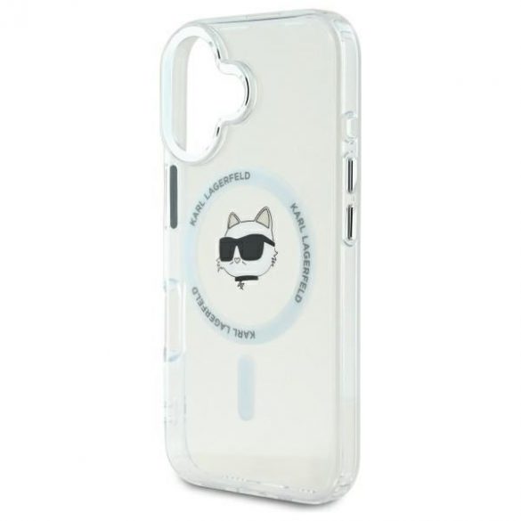 Karl Lagerfeld KLHMP16MHLSCHH IML Metal Choupette Head Husă tare MagSafe pentru iPhone 16 Plus - alb