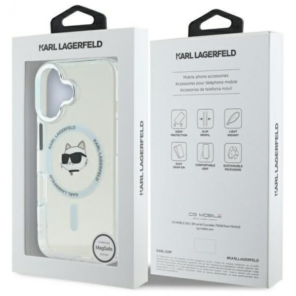 Karl Lagerfeld KLHMP16MHLSCHH IML Metal Choupette Head Husă tare MagSafe pentru iPhone 16 Plus - alb