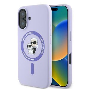 Karl Lagerfeld KLHMP16SSCMCMKCRHU Carcasă rigidă Karl&Choupette Ring MagSafe din silicon pentru iPhone 16 - violet