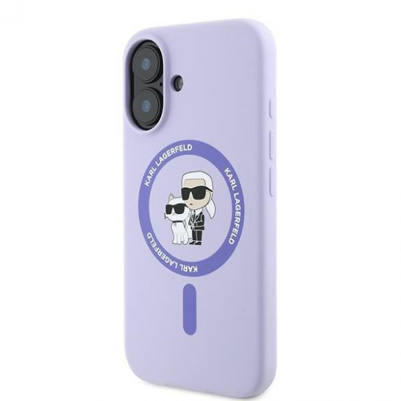 Karl Lagerfeld KLHMP16SSCMCMKCRHU Carcasă rigidă Karl&Choupette Ring MagSafe din silicon pentru iPhone 16 - violet