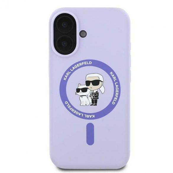 Karl Lagerfeld KLHMP16SSCMCMKCRHU Carcasă rigidă Karl&Choupette Ring MagSafe din silicon pentru iPhone 16 - violet