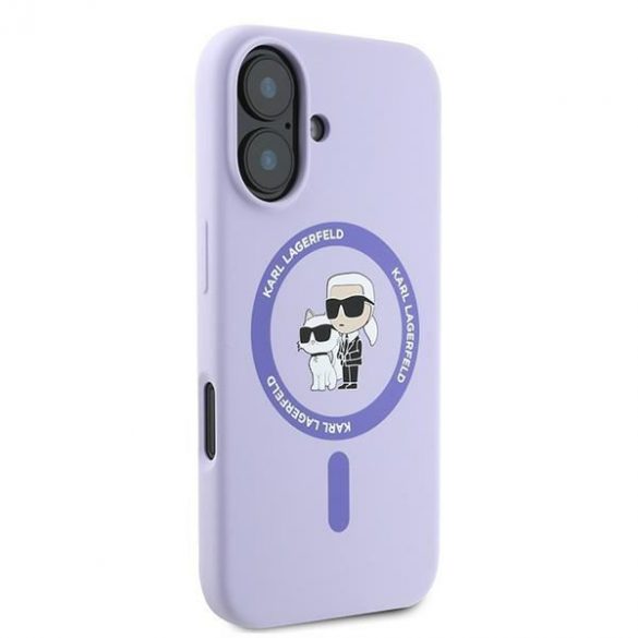 Karl Lagerfeld KLHMP16SSCMCMKCRHU Carcasă rigidă Karl&Choupette Ring MagSafe din silicon pentru iPhone 16 - violet