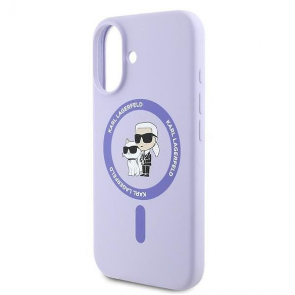 Karl Lagerfeld KLHMP16SSCMCMKCRHU Carcasă rigidă Karl&Choupette Ring MagSafe din silicon pentru iPhone 16 - violet