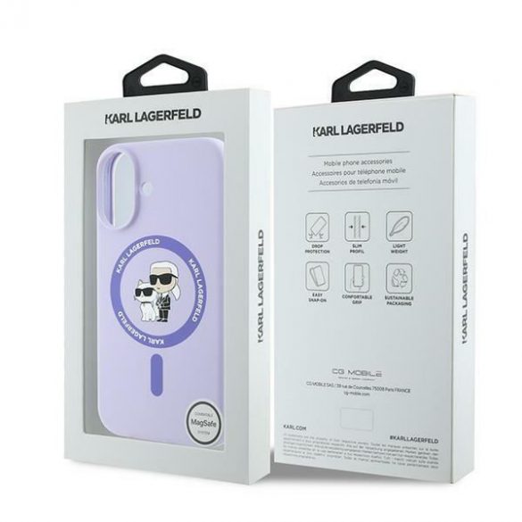 Karl Lagerfeld KLHMP16SSCMCMKCRHU Carcasă rigidă Karl&Choupette Ring MagSafe din silicon pentru iPhone 16 - violet