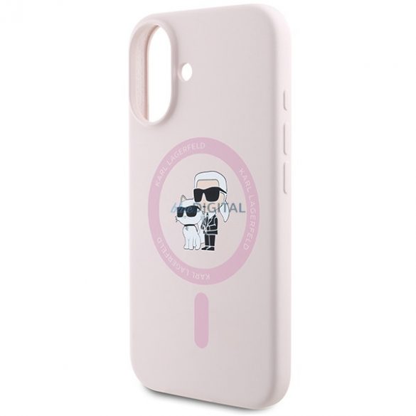 Karl Lagerfeld KLHMP16MSCMKCRHP Carcasă din silicon Karl&Choupette Ring MagSafe pentru iPhone 16 Plus - roz